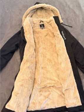 HoodLamb Women’s Long Hemp Coat Black Faux Fur Lined 2XL $339
